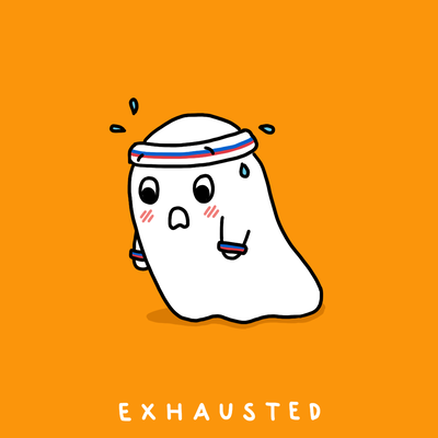 Prints- inktober - halloween - sfetsy -inked  - ghost - exercise - gym-  Exhausted - tired - Chanamon Ratanalert,  - Made by Chanamon

 